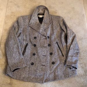 EUC MICHAEL/Michael Kors wool pea coat brown/white
